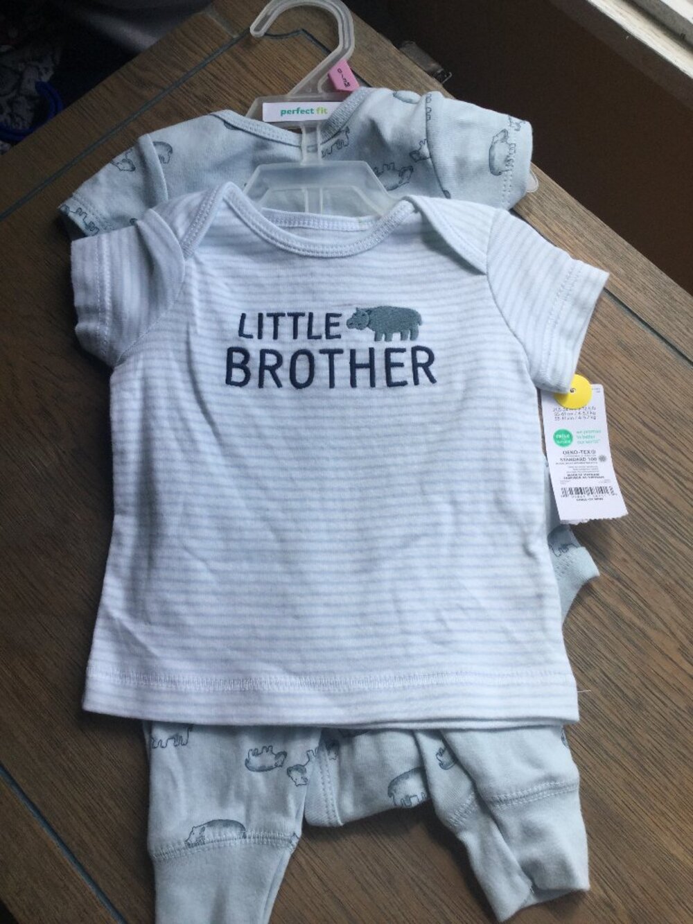 NWT Carter's 3 piece baby outfit size 0 to 3 months white and blue hippo themed